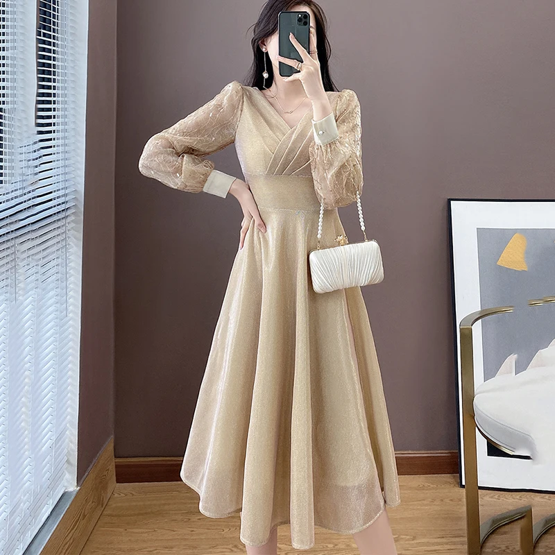 

Женское длинное платье-трапеция, приталенное вечернее платье с длинным рукавом, весна-лето 2022