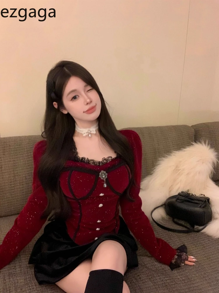 Женские Бархатные Топы Ezgaga милые зимние Модные Винтажные сексуальные элегантные