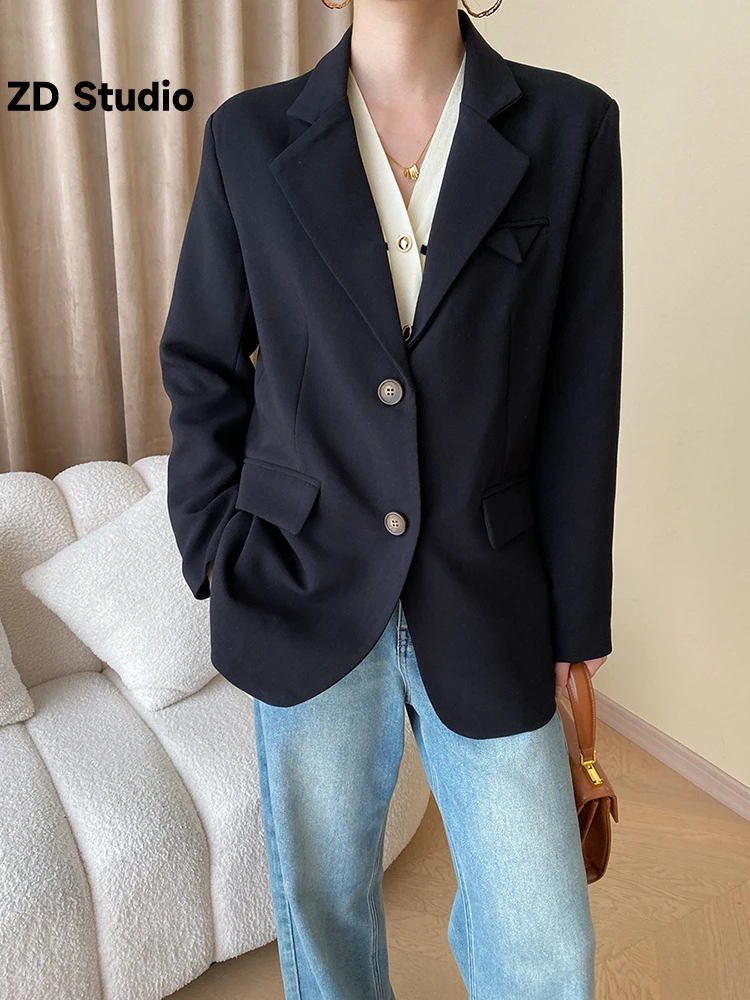 

[ZD Studio] Women Yellow Elegant Size Blazer New Lapel Long Sleeve Loose Fit Jacket Fashion Tide Spring Autumn 2023 1DF9852