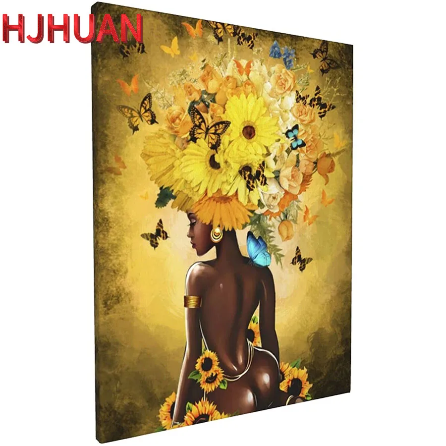 

New Creative arts, African American girl Round diamond painting DIY diamond painting embroidery Home Decor diamond mosaic gift
