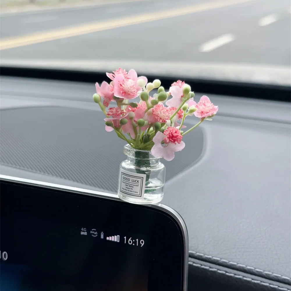 

1 шт., мини-имитация вазы, украшение автомобиля, свежее украшение интерьера автомобиля, цветок, украшение центральной консоли, подвесные аксессуары для автомобиля