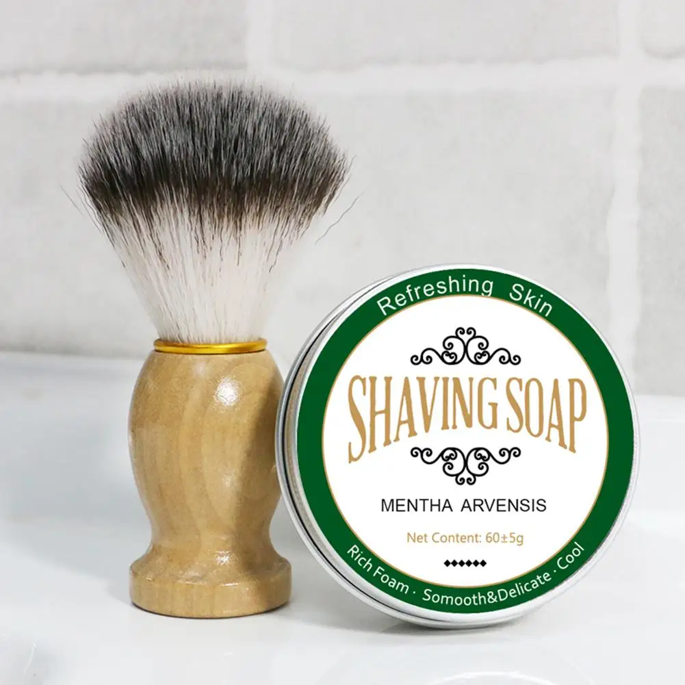 

Beard care kit 60g Mint Scent Men's Shaving Soap with Shaving Brush Rich Gentle Not Stimulating Handmade Soap for Men beard