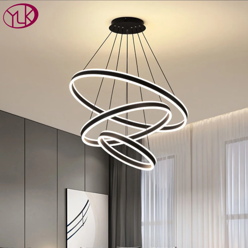 

YOULAIKE ring led chandelier for living room luxury home decor black hanging light fixture dining room bedroom suspension lamps