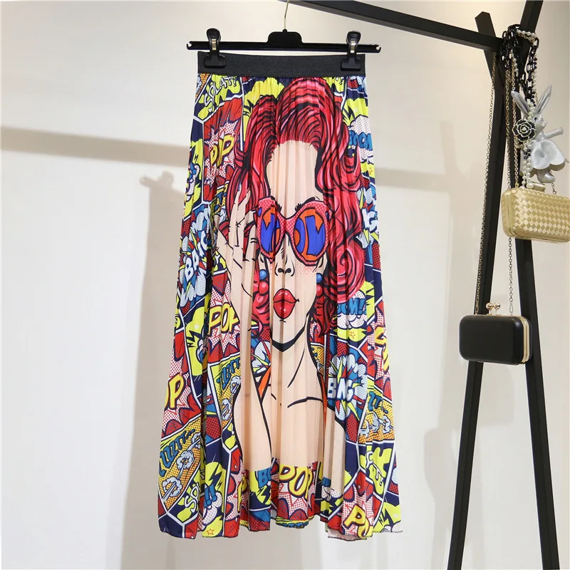 Chiffon Printed Pleated Skirt Women 2021 Summer Elegant Lolita High Waisted Maxi Long Skirts Faldas Mujer Moda Sexy Ladies Skirt