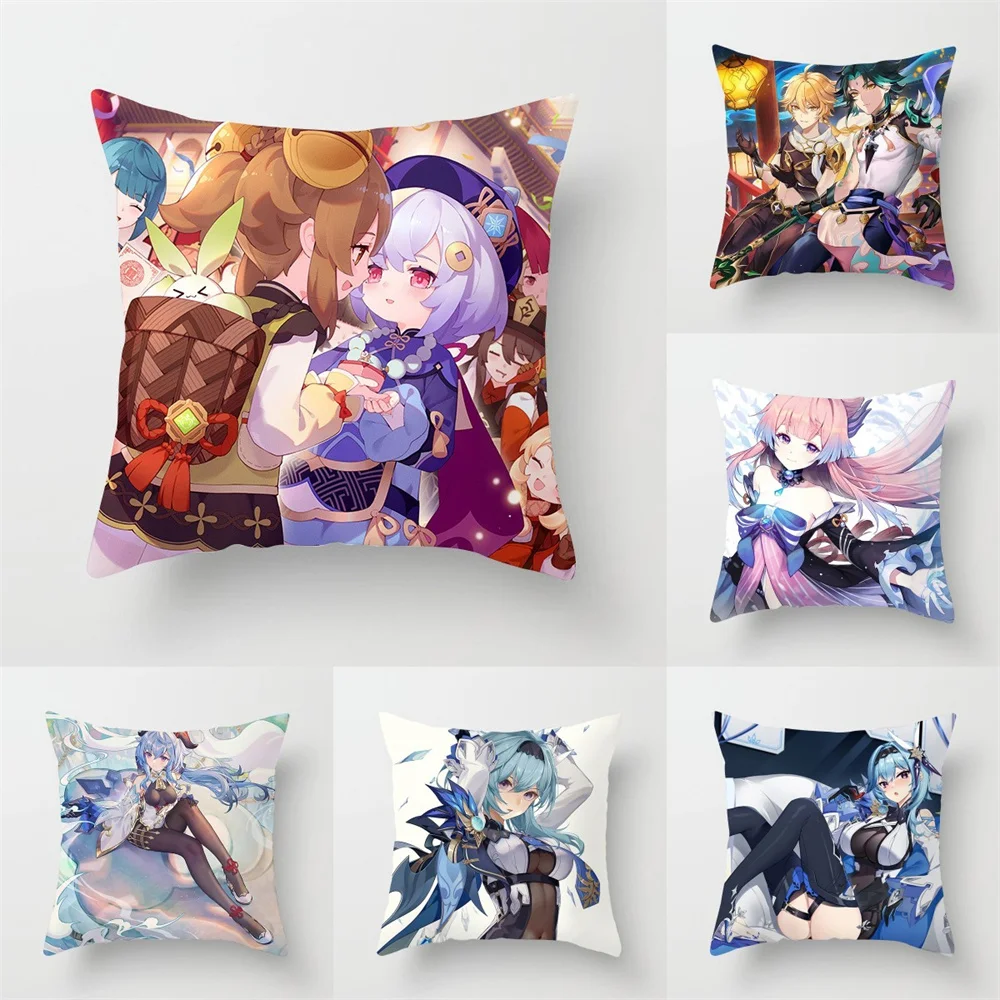 

45*45cm Polyester Pillowcase Cartoon Game Genshin Impact Throw Pillow Cover Home Sofa Bed Cushion Car Office Sleeping Pillowslip