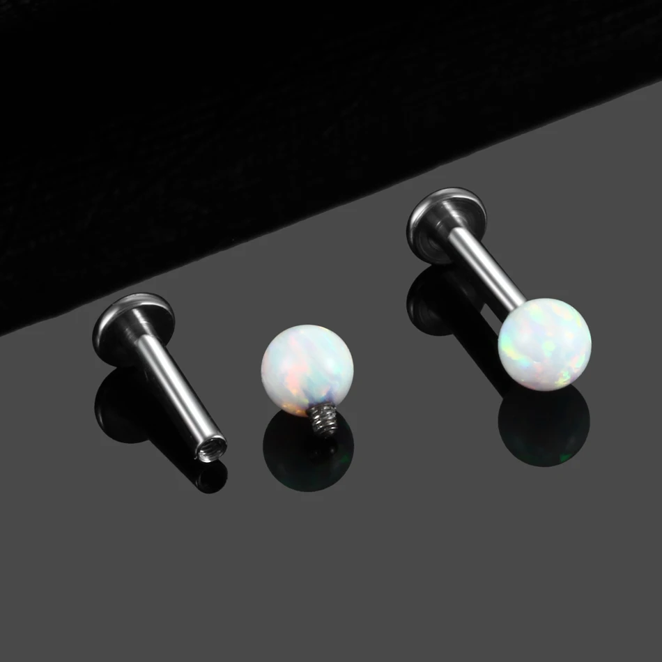 Серьга для губ с титановым опалом женская кольцо прокола внутренней резьбой