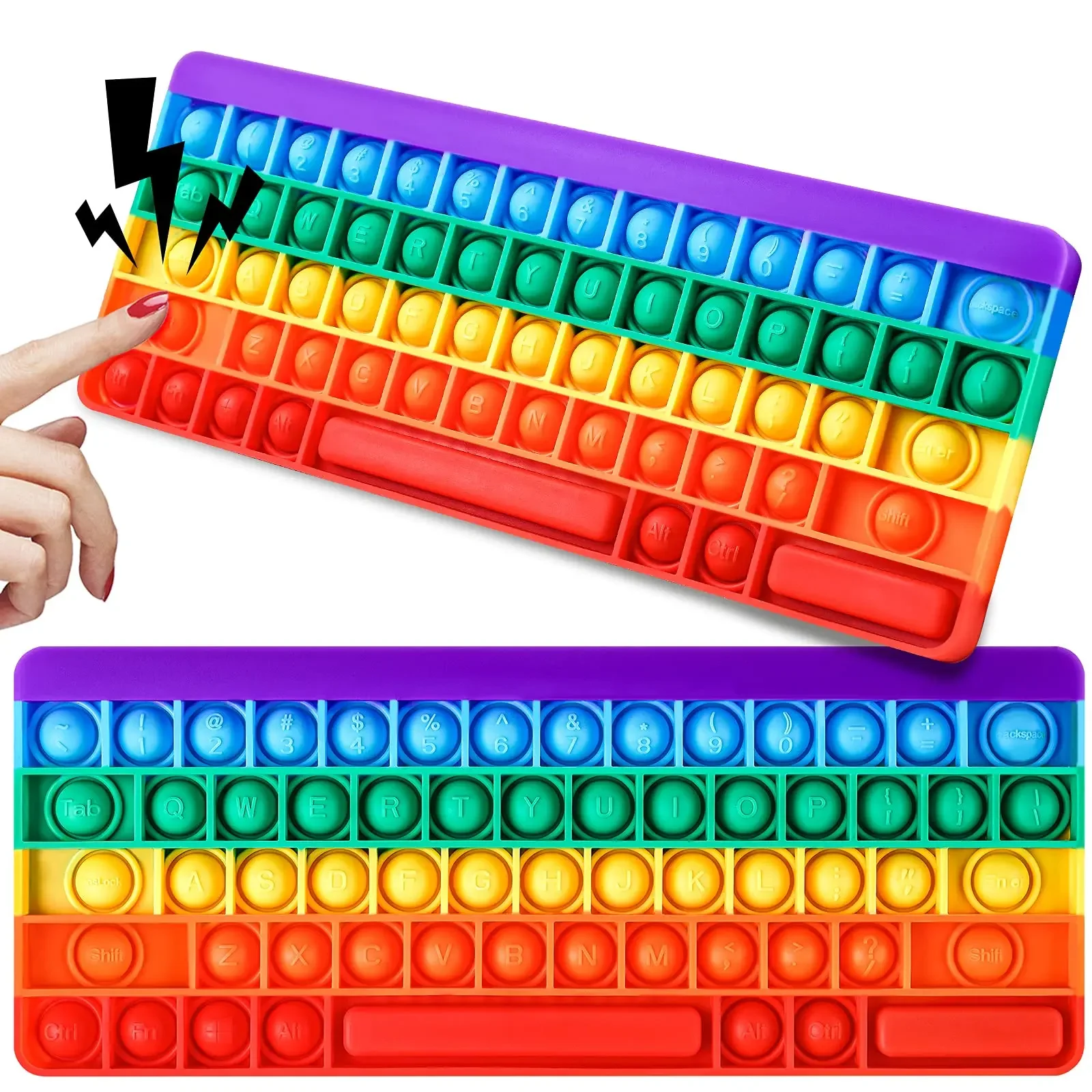 Keyboard Push Bubble Fidget Sensory Toys Rainbow Popping Silicone Game Toy Anxiety &amp Stress Reliever Autism for Kids and Adu