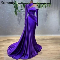 sumnus sexy mermaid prom evening dress long sleeve velvet party dresses beadings purple floor length cocktail gowns plus size
