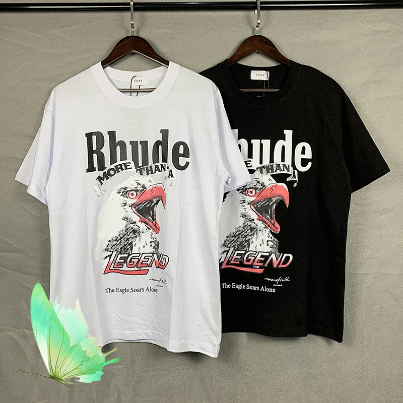 

Rhude LA Eagle Print Short Sleeve T Shirt Real Photo Mens Ladies Summer Rhude Fashion Cotton Couple T Shirt