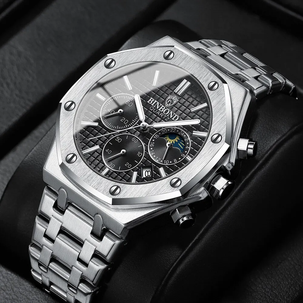 Fashion Sport Wristwatches Male Chronograph Quartz Stainless Steel Clock Luminous Relogio Masculino 4