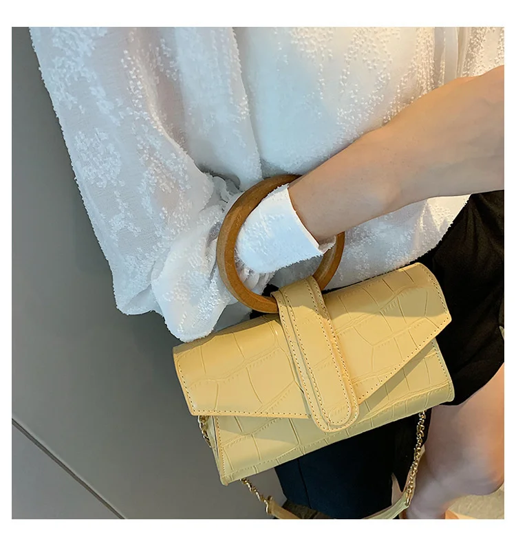

Unique Design Wood Handle Women Handbag Small Chains Bags Excellent Quality Clutch Hand Bag Candy Color