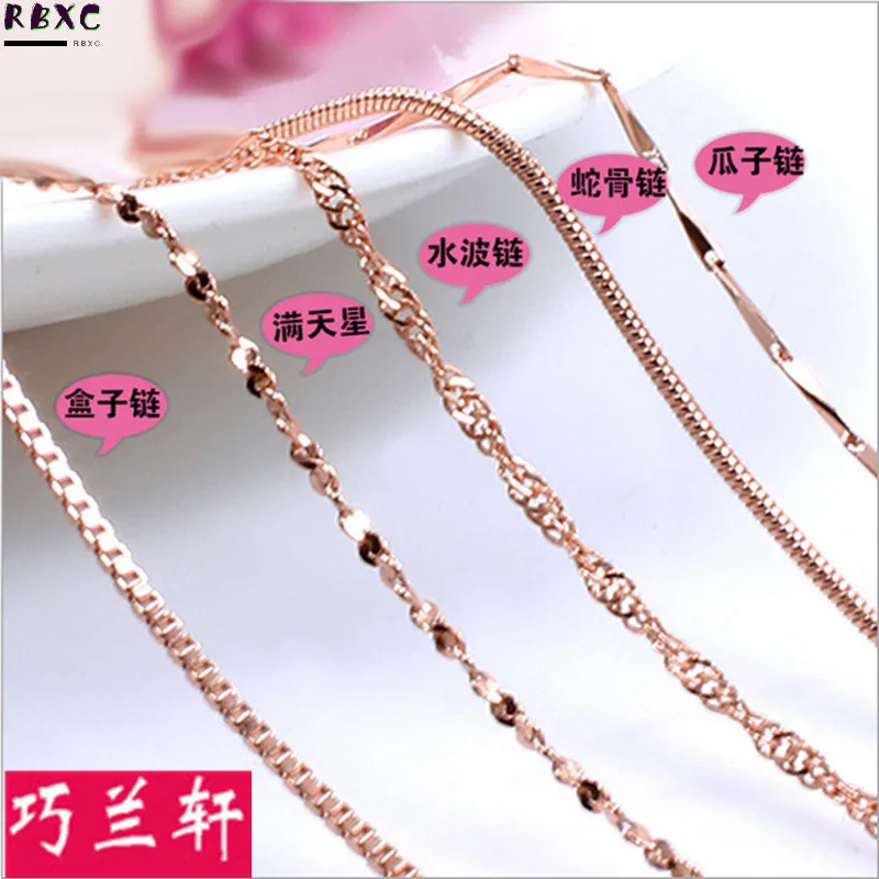 

RBXC 45cm Tibetan Silver S925 Round Snake Bone Necklace For Women Rose Gold Color Cuban Link Box Chains Necklace Gift RN0016