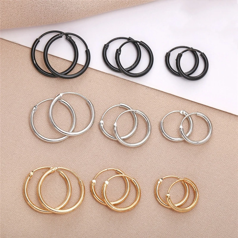 Small Hoop Earrings Circle Round Huggies for Women Men Punk Gold Silver Color Ear Ring Bone Buckle Fashion Jewelry Gift images - 6