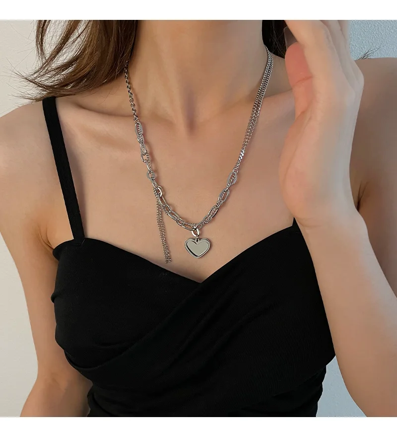 

Heart Shape Splicing Stainless Steel Punk Style Women Girls Necklaces Hanging Chain Choker Sweet Valentine's Day Jewelry Gifts