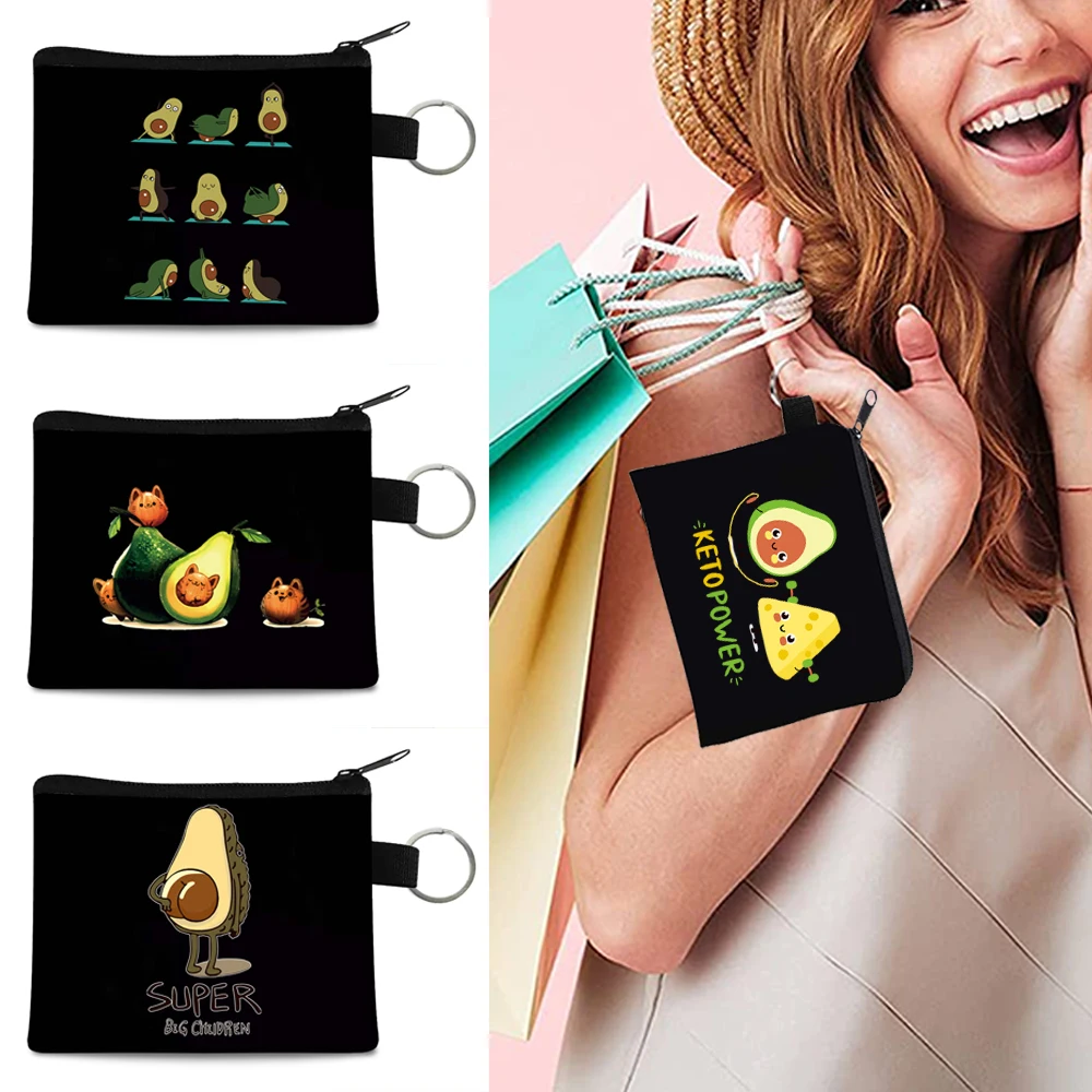 

Multifunctional Canvas Coin Purses Women Passport and Travel Card Holder Bags Avocado Printing Mini Bag Bridesmaid Cosmetic Bag