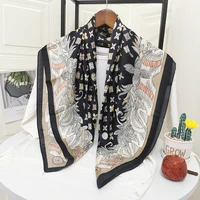 new european and american style sunscreen crane black pattern large square scarf 90cm simulation silk scarf wholesale scarf