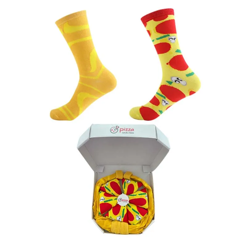 Qisin Personalized Design Pizza Socks Christmas Set Gift Box Socks Happy Harajuku Skate Cotton Sokken Happy Gift