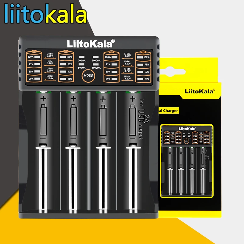 

Зарядное устройство Liitokala для литий-ионных аккумуляторов 18650, многофункциональное зарядное устройство с USB-выходом, 4 слота, 26650, 1,2 в, NiMH/NiCd, 3,2 ...