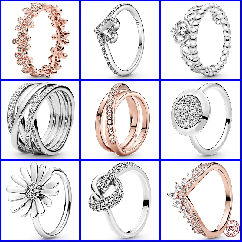 

2022 New 925 Silver Gold Color Daisy Flower & Polished Lines Ring Fit Original Women Engagement Jewelry Anniversary Gift