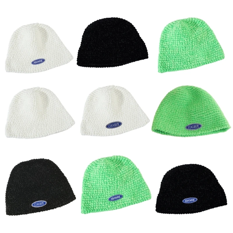 

Solid Color Chenille Beanie Hat Outdoor Activity Knit Bucket Cap Women Headdress HXBA
