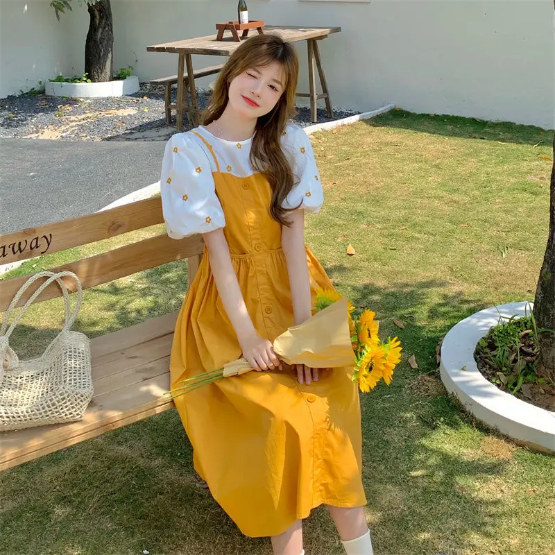 

Sweet Printed Cotton Dress 2022 New Elegant Women's High-end College Style Korean Version High Waist Loose Dress