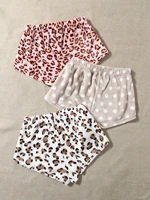 fashion2022 3pcs leopard and polka dot pattern flannel sleep shortsladies underwear