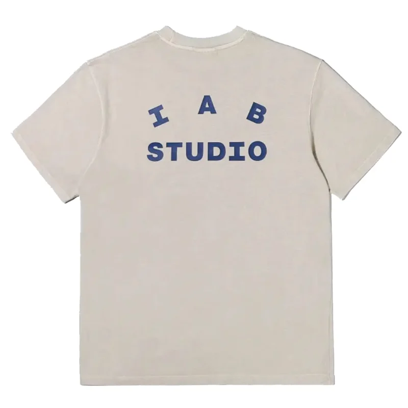 

2023 IAB STUDIO Men's and Women's T-shirt Wash Made Old Alphabet Print Crewneck Loose Cotton Short Sleeve Solid Color T-shirt