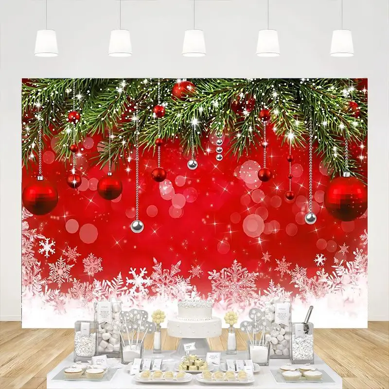 

Snowflake Merry Christmas Backdrop Winter Family Party Birthday Glitter Bokeh Sparkle Red Background Baby Shower Decoration