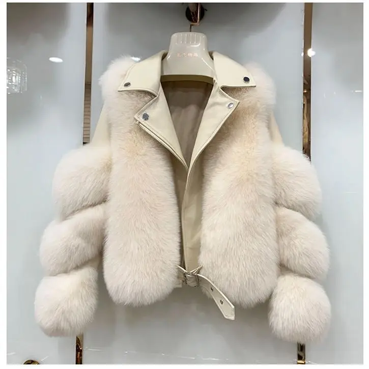 2023 New Fur Grass Coat Women's Motorcycle Short Slim Coat