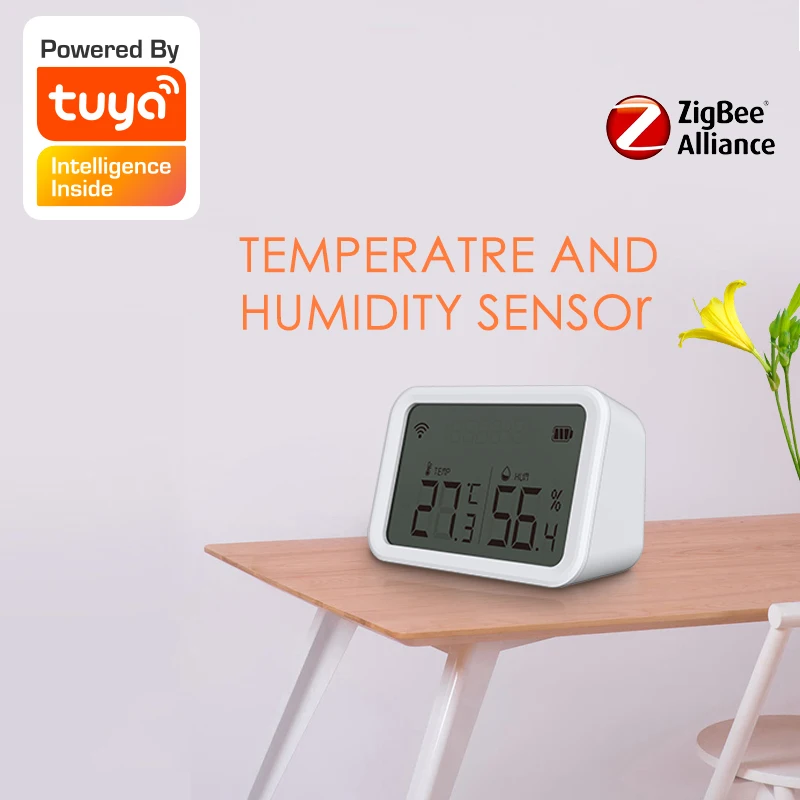 

Tuya WIFI Zigbee Temperature and Humidity Sensor Large Screen App Notification Battery Display LED Indicator Linkage Intelligent