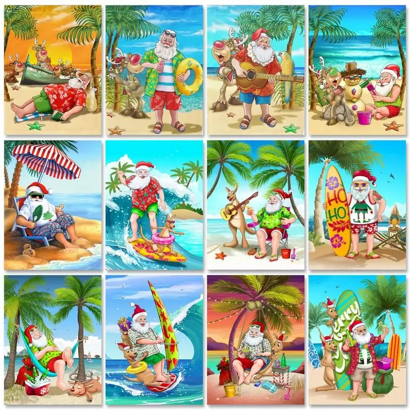 

CHENISTORY 60x75cm Diy Painting By Numbers With Frame Summer Santa Claus Acrylic Paint On Canvas Christmas Gift For Home Decors