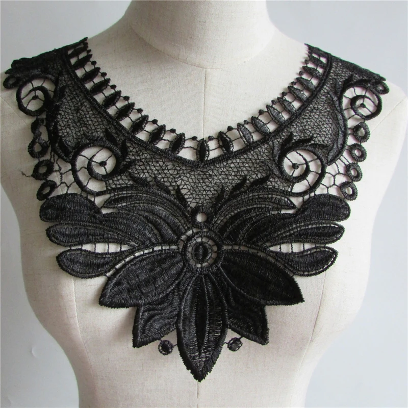 

Black Flower Leaf Embroidery Collar Venise Lace Flowers Neckline Collar Decor Applique Trim and Lace Fabric Sewing Supplies
