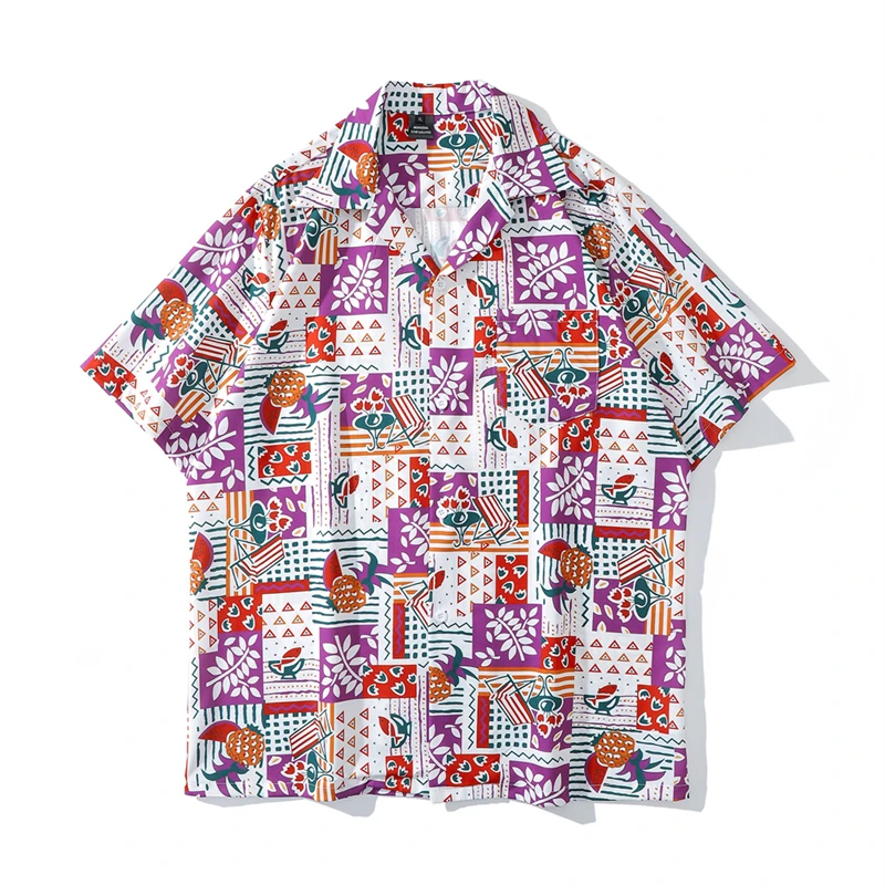 

Printed Button Down Collar Casual Men's Shirts Short Sleeve Summer Casual Shirts for Man Hawaiian Beach Shirts Harajuku Fashion