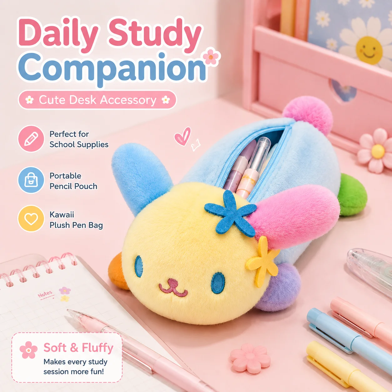 Фото Пенал Sanrio Usahana Bunny, милый мультяшный пенал на молнии, сумка для ручек, студенческий пенал для канцелярии, косметичка для хранения №4