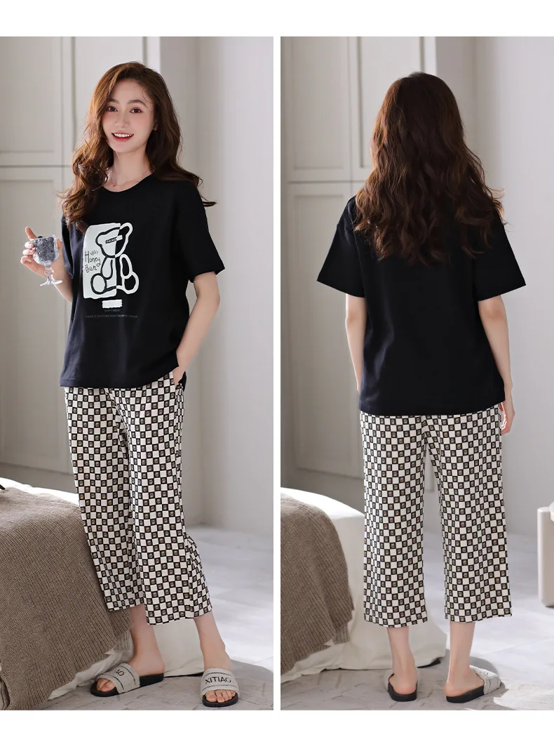 Summer Pajamas for Women Thin Section Pure Cotton Short-sleeved Trousers Loose and Breathable Sleepwear Suit Simple Loungewear