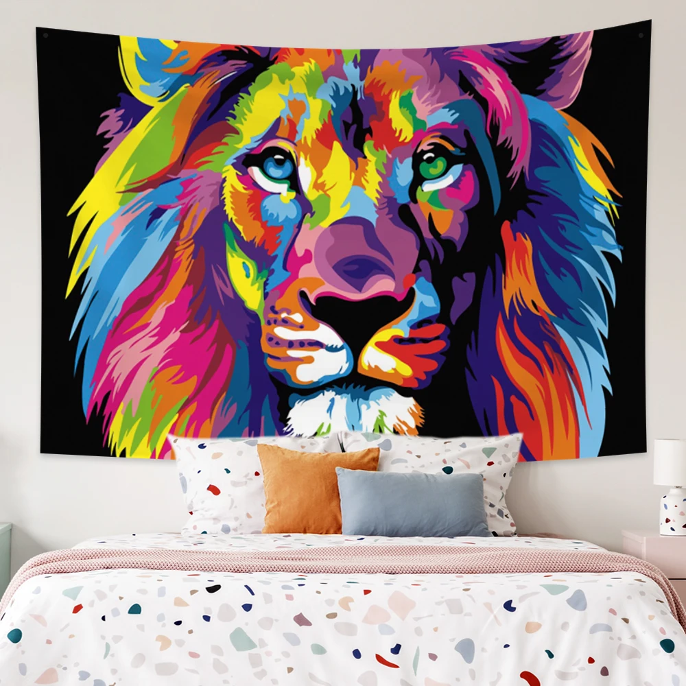 

Tiger Lion Animal Tapestry Wall Hanging Hippie Trippy Colorful Aesthetics Tapestry Art for Bedroom Living Room Dorm Home Decor