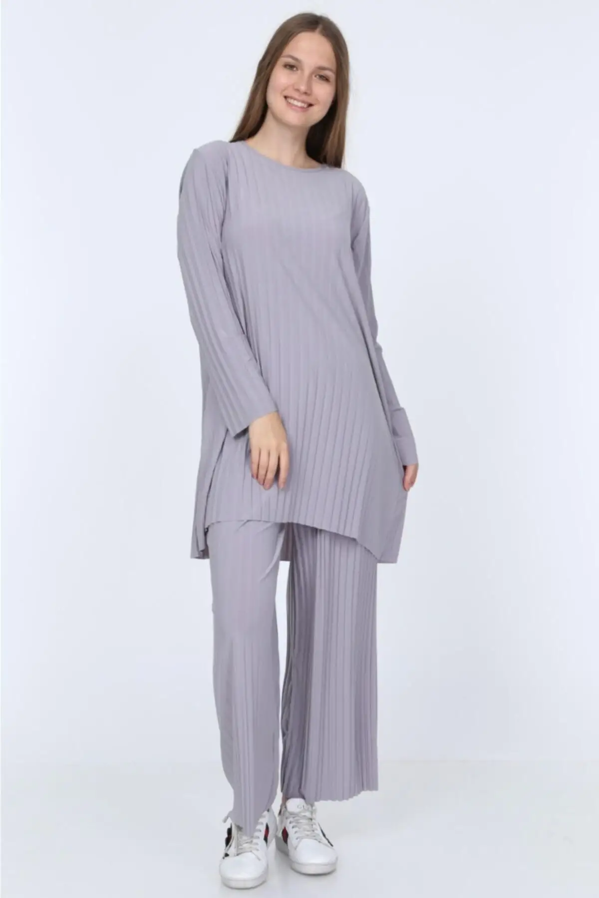 

Women's Gray Trousers Tunic Piliseli Dual Suit Lycra Long Sleeve Unlined Crew Neckline Casual Casual Stylish Muslim Hijab