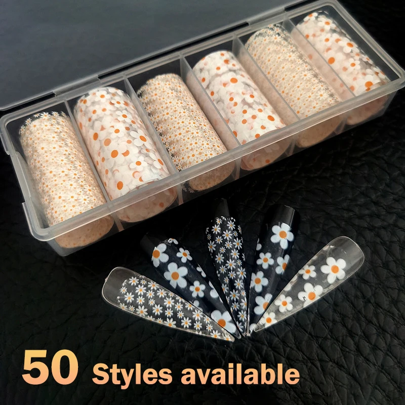 

6 Rolls Holographic Nail Art Transfer Foils Luxury Designer Brand Logo Flower Animal Mesh Manicure Decoration Stickers Decals