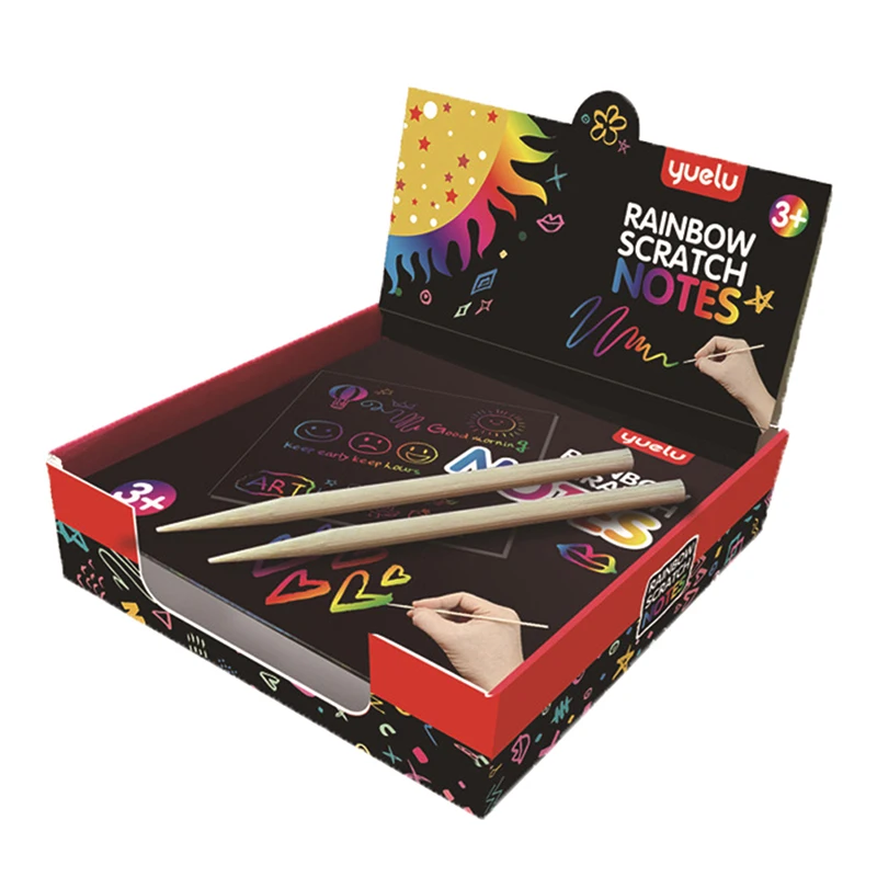 100PCS Rainbow Scratch Art Mini Notes With Wooden Stylus Scraping Drawing Toys
