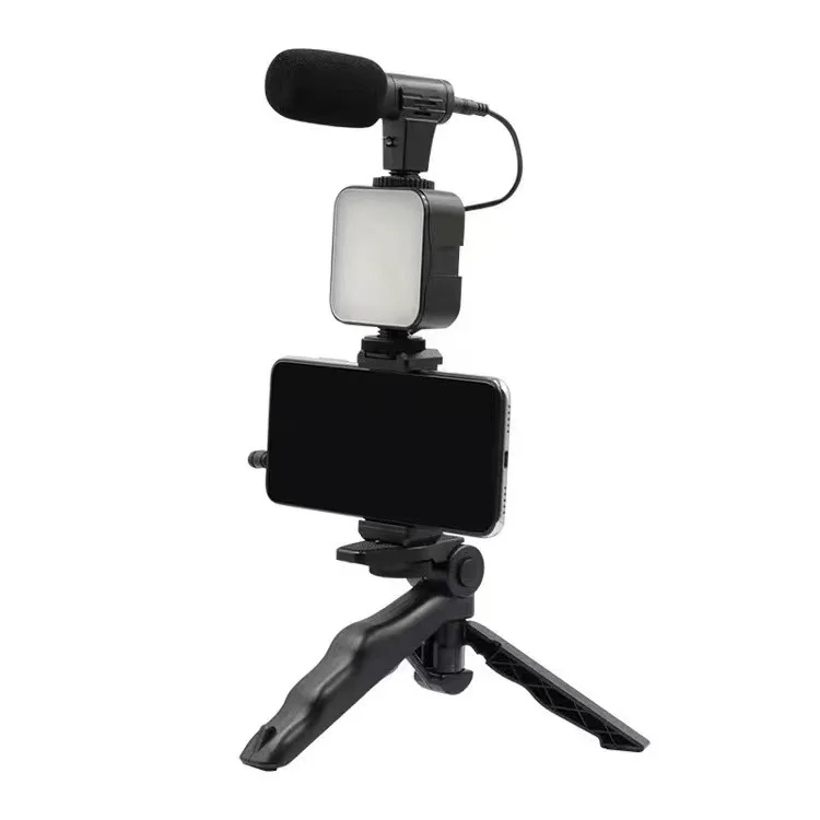

AY49 Smartphone Vlog LED Video Light Kit With Tripod Stand Microphone Cold Shoe Phone Clamp Phone Holder Remote For Shooting