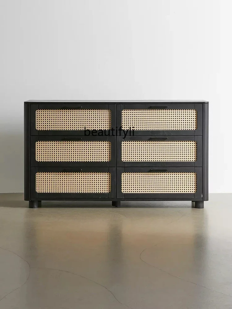 Французский винтажный шкаф из цельного дерева ротанга для хранения в маленькой