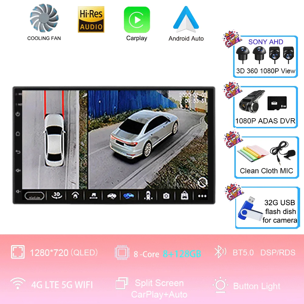 

7-дюймовый QLED экран 2 Din Универсальный автомобильный радиоприемник Android 15 Автомобильный DVD GPS Радио Стерео Мультимедийный плеер Авто CarPlay Автора Радио Аудио