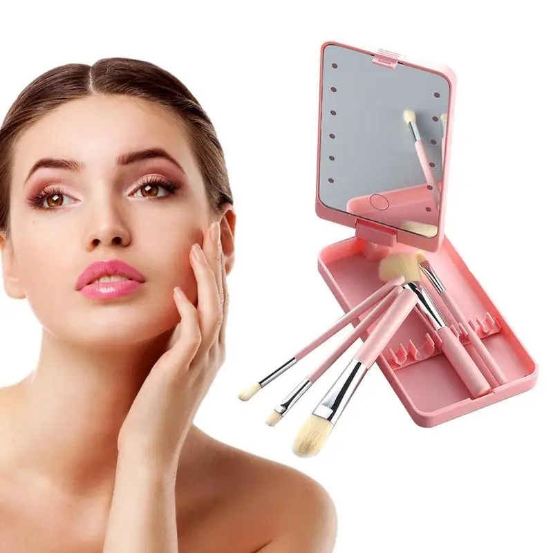 

Makeup Brush Set Portable Make-up Brushes Kit Foundation Powder Concealers Eye Shadows Makeup Sets With LED Light Mirror