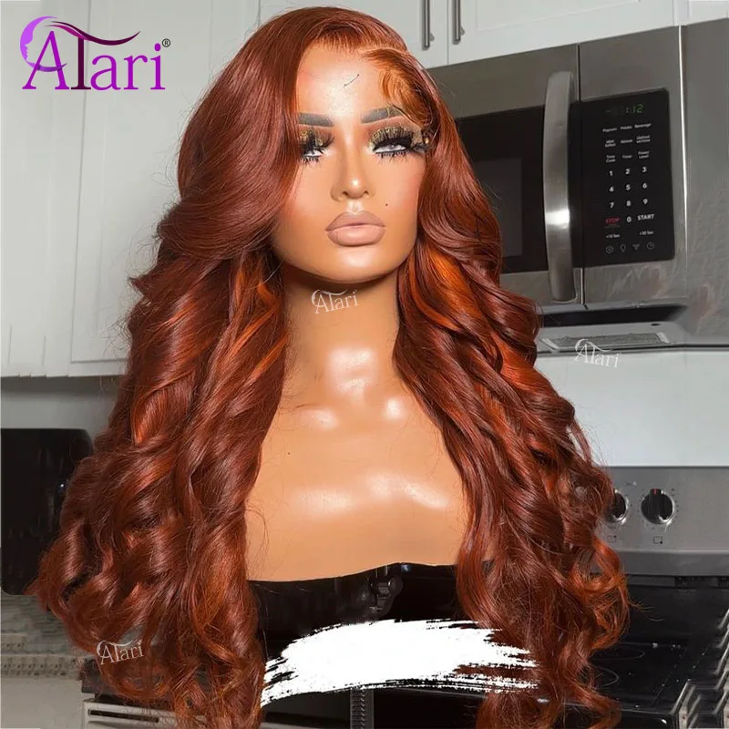 Dark Orange Ginger Highlight Transparent Human Hair Wigs 13x4 Glueless Body Wave Wig Brazilian 13x6 Lace Frontal Wig Pre Plucked