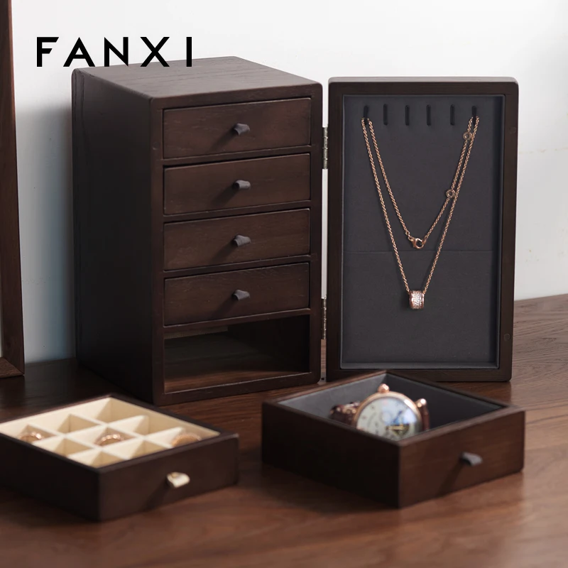 Walnut jewelry storage box jewelry solid wood magnetic multi-layer drawer jewelry storage box