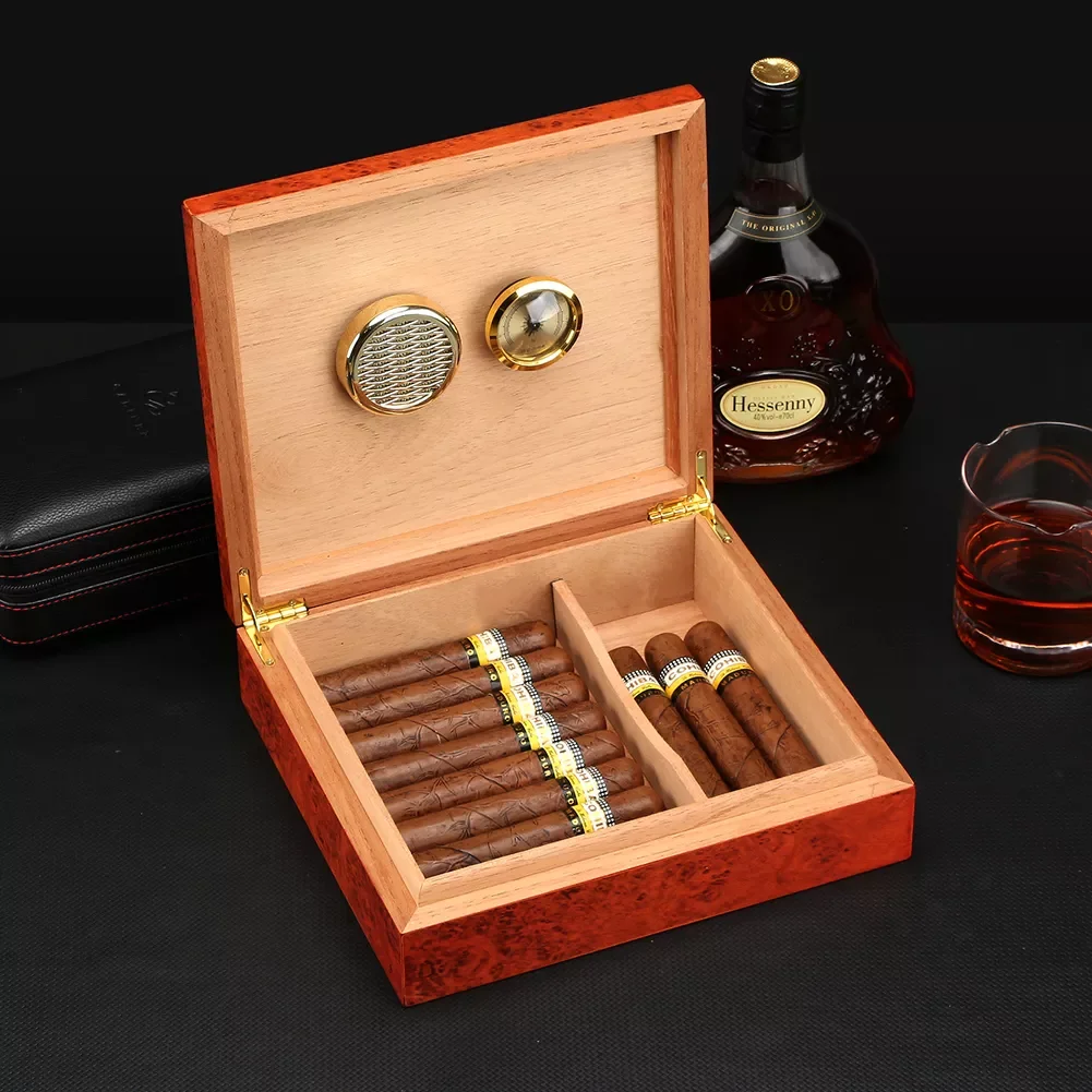 

Cedar Wood Travel Humidor Cigar Box Portable Cigar Case W/ Hygrometer Humidifier Cigar Humidor Box For Cigars