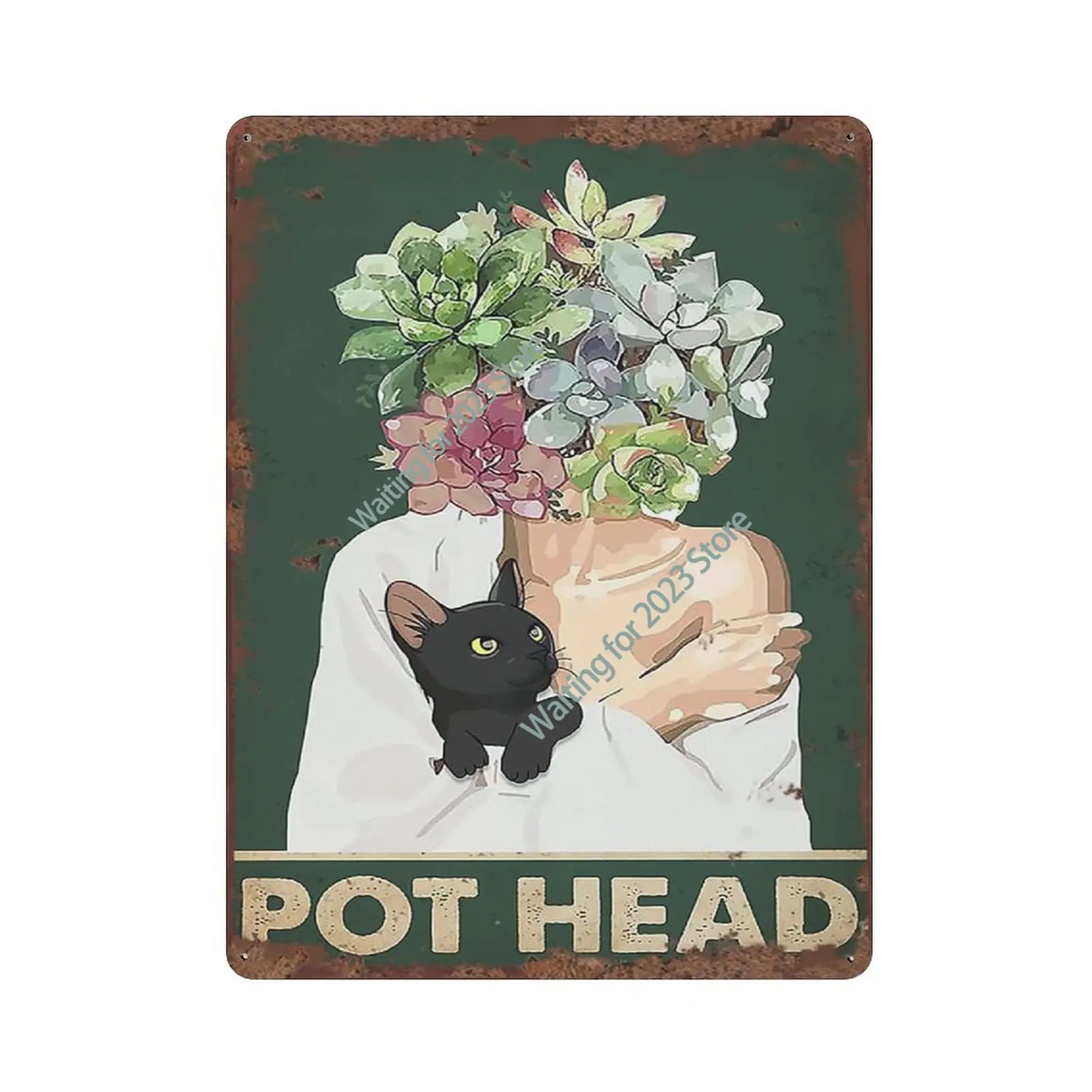 

Pot Head Girl Cat Succulents Retro Tin Sign Succulents Lovers Cat Lovers Gift Funny Tin Sign Aluminum Retro Metal Sign Wall Sign