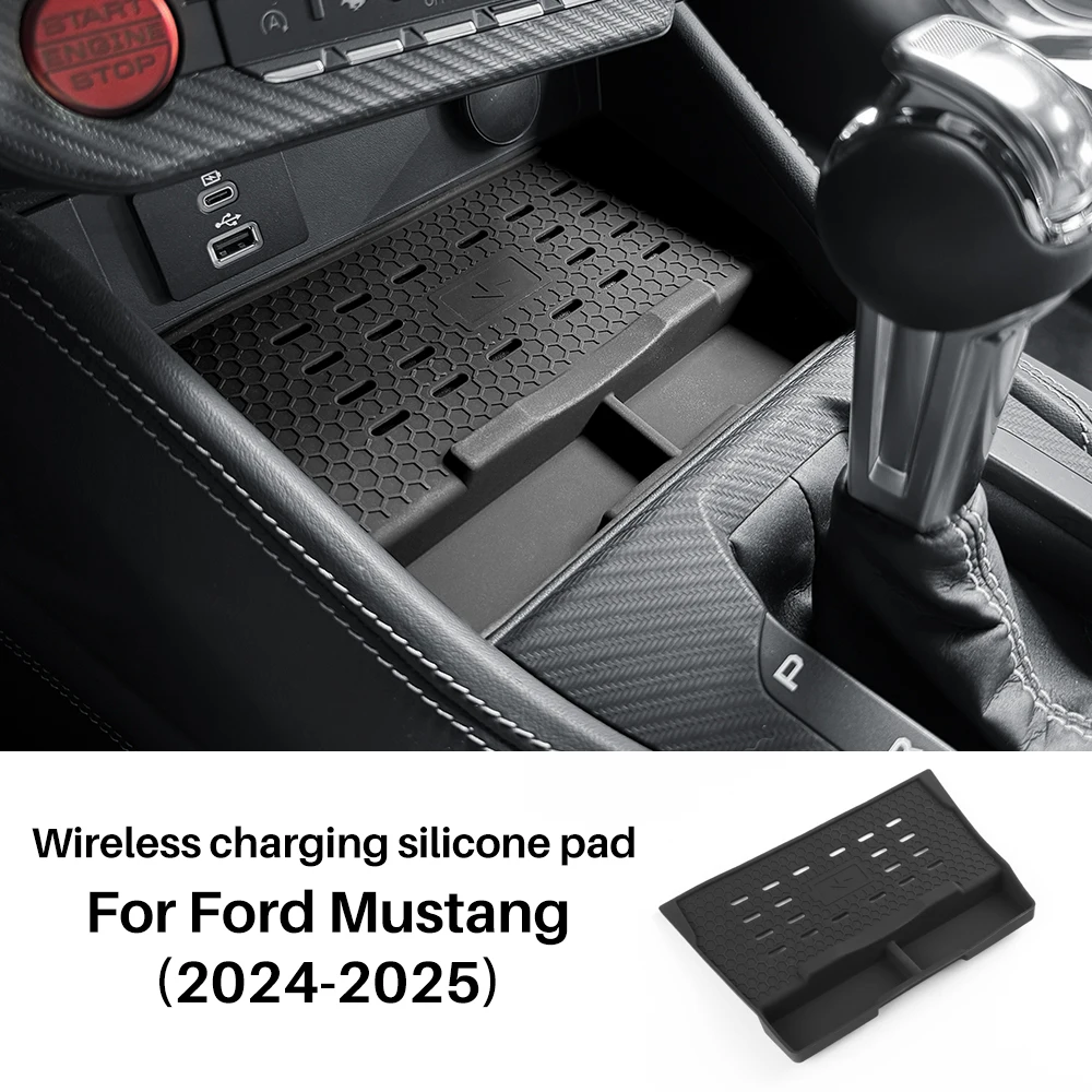 

Для Ford Mustang S650 GT 2024 2025 силиконовая беспроводная зарядная панель, нескользящий коврик, пыленепроницаемое зарядное устройство, защитный чехол, автомобильные аксессуары