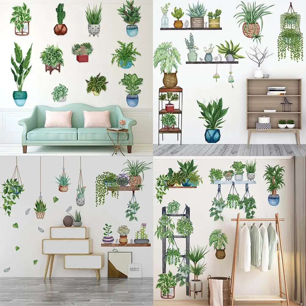 

2pcs Green Leaves Plants Wall Stickers Self-adhesive Decorative Sticker Wallpaper For Living Room Bedroom