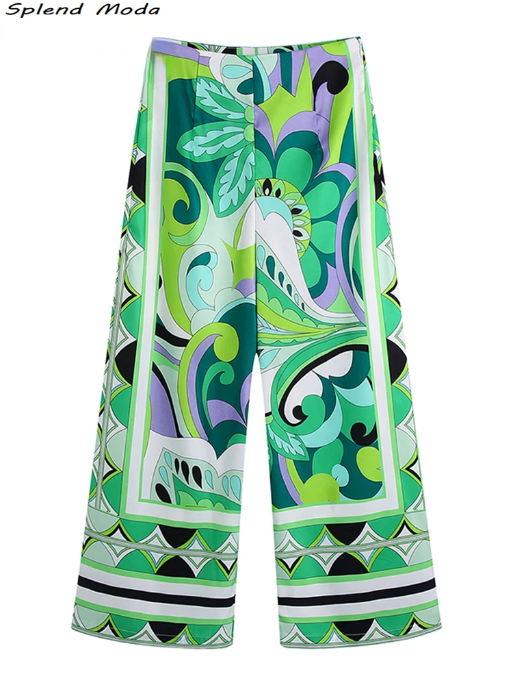 

2022 ZA New Fashion Streetwear Style Vintage Printed Straight Pant Women Casual High Waist Ankle Trousers Female Chic Long Pants